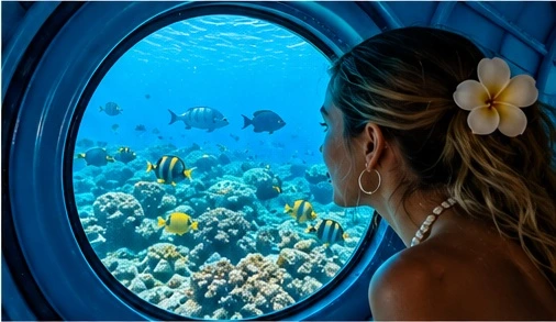 Onderwaterwereld bekijken vanuit een semi-onderzeeër op Curaçao