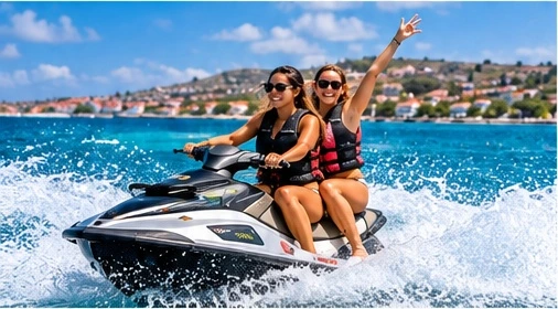 Jetskiën langs de kust van Curaçao